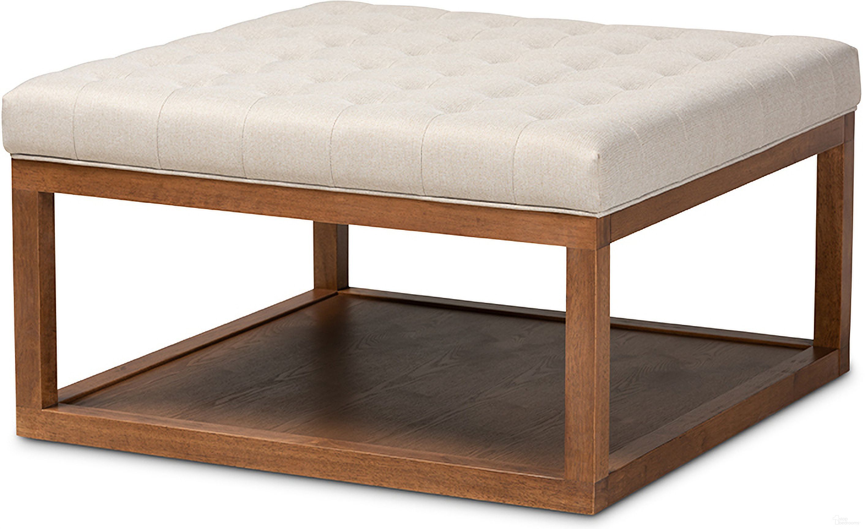The appearance of Alvere Modern And Contemporary Beige Fabric Upholstered Walnut Finished Cocktail Ottoman designed by Baxton Studio in the modern / contemporary interior design. This beige piece of furniture was selected by 1StopBedrooms from Alvere Collection to add a touch of cosiness and style into your home. Sku: BBT5365-Beige/Walnut-Otto. Material: MDF.