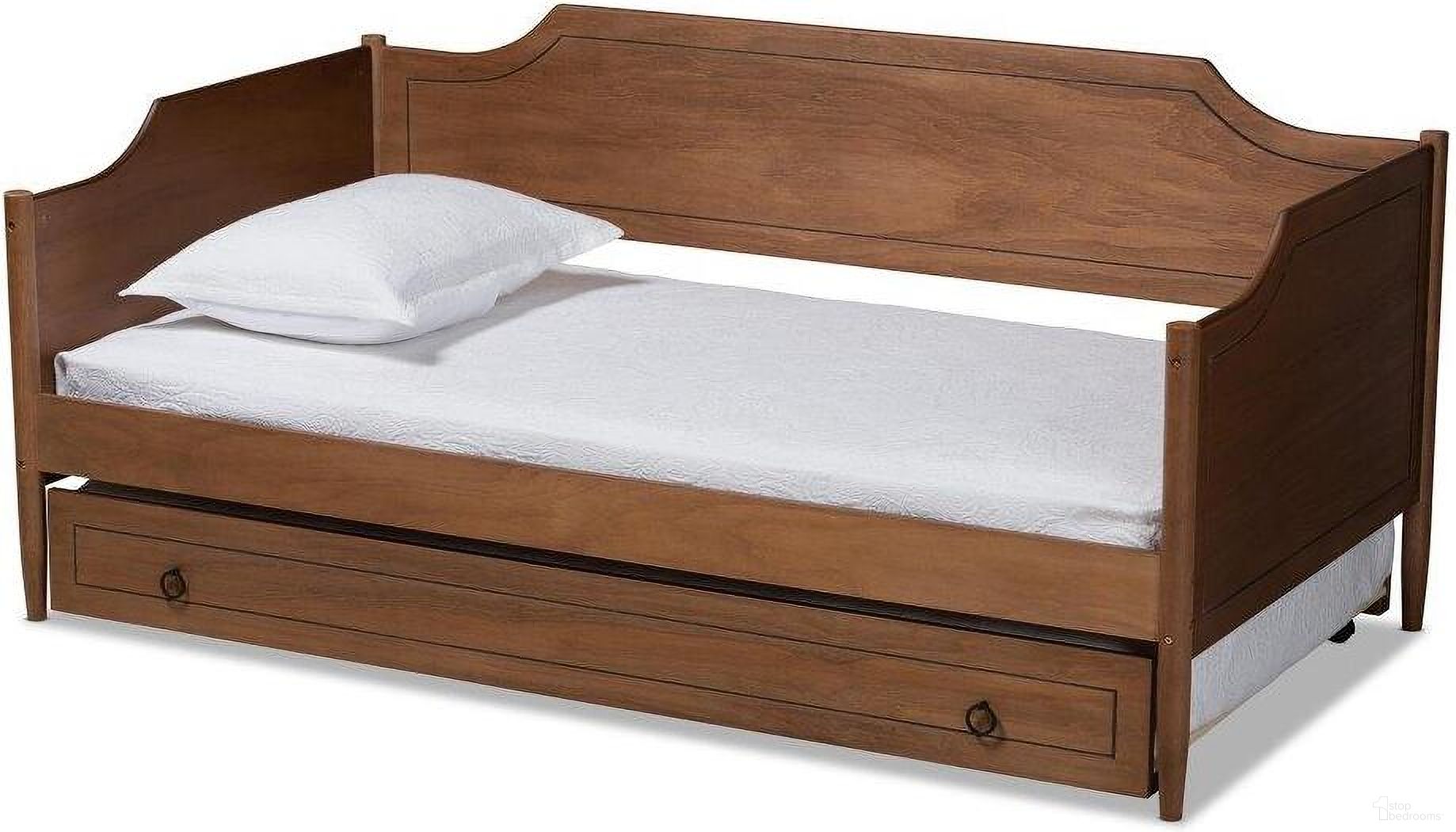 The appearance of Alya Classic Traditional Farmhouse Walnut Brown Finished Wood Twin Size Daybed with Roll-Out Trundle Bed designed by Baxton Studio in the traditional interior design. This walnut brown piece of furniture was selected by 1StopBedrooms from Alya Collection to add a touch of cosiness and style into your home. Sku: MG0016-1-Walnut-Daybed with Trundle. Bed Type: Daybed. Bed Size: Twin. Material: Rubberwood.