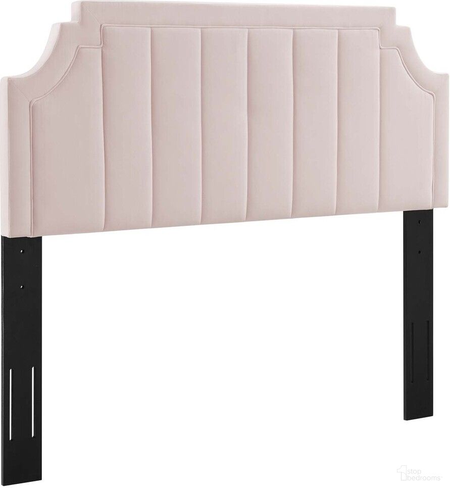 The appearance of Alyona Channel Tufted Performance Velvet Full/Queen Headboard In Pink designed by Modway in the transitional interior design. This pink piece of furniture  was selected by 1StopBedrooms from Alyona Collection to add a touch of cosiness and style into your home. Sku: MOD-6347-PNK. Bed Size: Queen. Material: MDF.