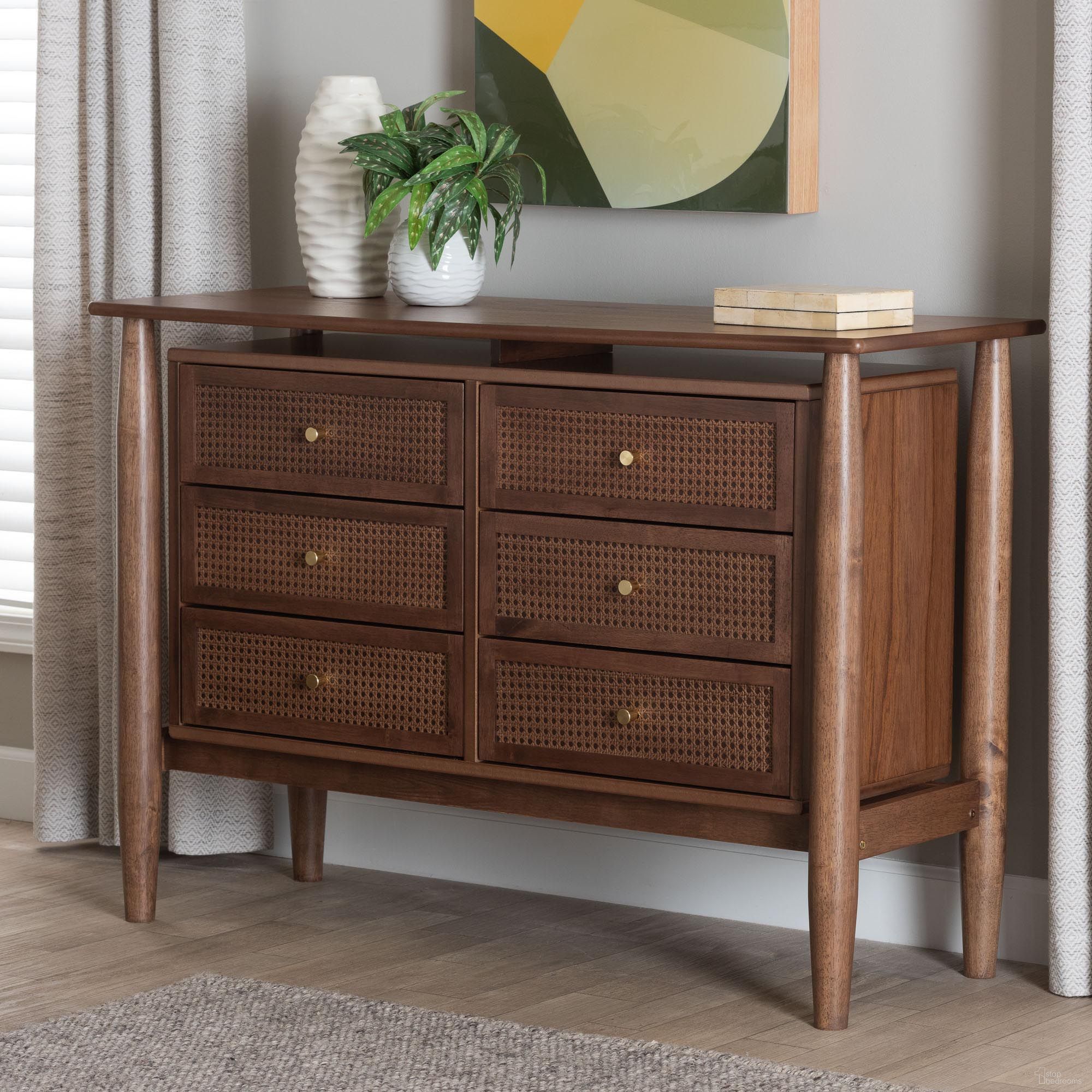 The appearance of Alyssa Wood 6-Drawer Dresser In Walnut Brown designed by Baxton Studio in the transitional interior design. This walnut brown piece of furniture was selected by 1StopBedrooms from Alyssa Collection to add a touch of cosiness and style into your home. Sku: SW8000-86D6D-Walnut-Dresser. Material: Rubberwood.