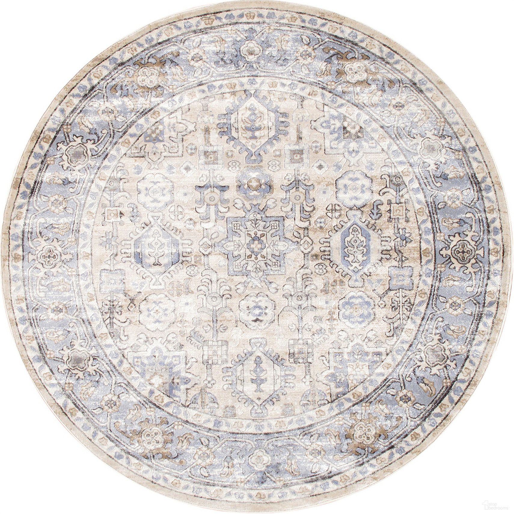Amadeus Design Power Loom Area Rug- 6' x 6' In Beige and Blue