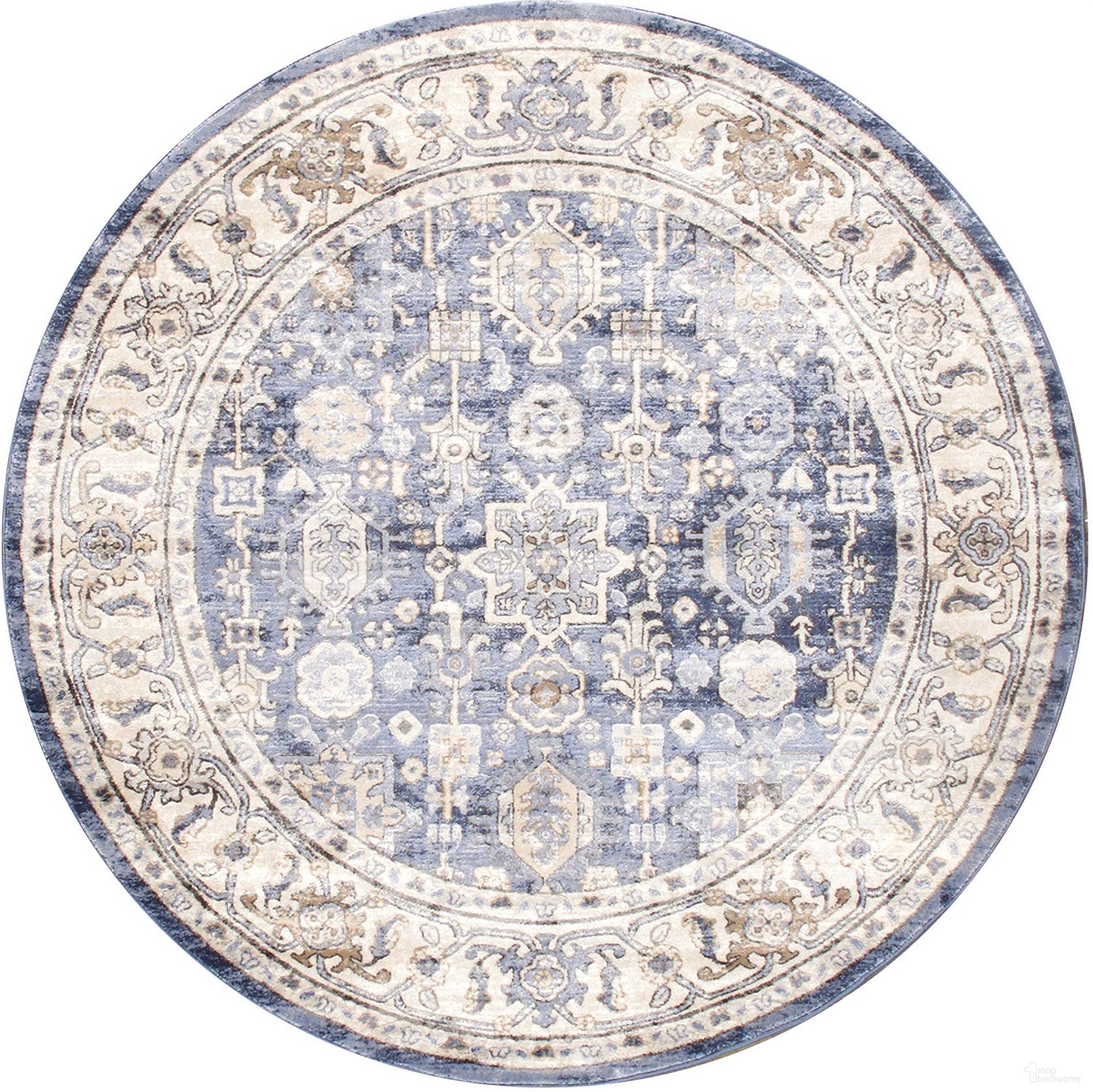 Amadeus Design Power Loom Area Rug- 6' x 6' In Blue and Ivory
