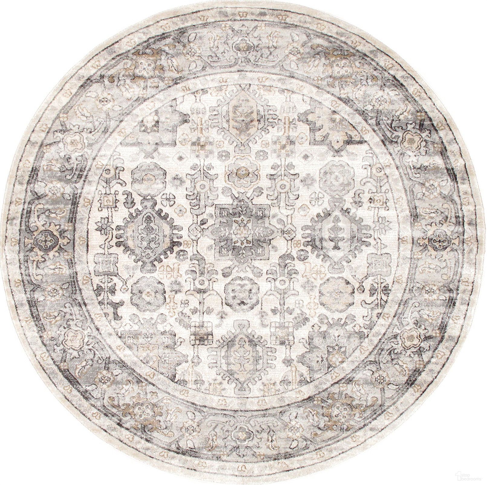 Amadeus Design Power Loom Area Rug- 6' x 6' In Ivory and Grey