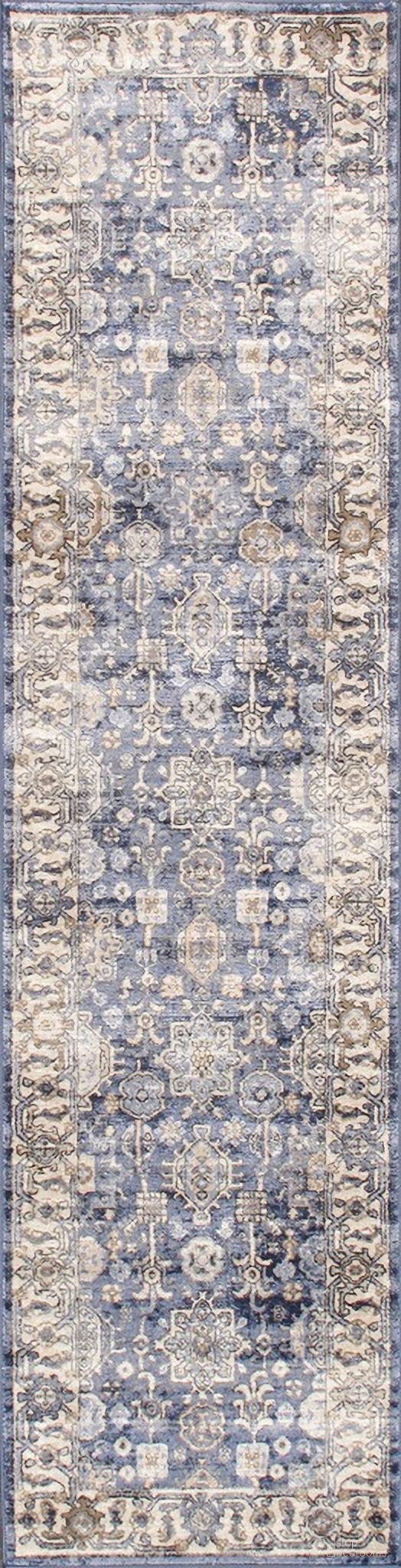 Amadeus Design Power Loom Runner- 2' 6" x 10' In Blue and Ivory