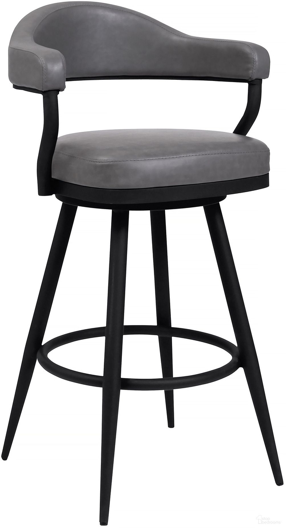 Amador 26 Inch Counter Height Barstool In A Black Powder Coated Finish and Vintage Gray Faux Leather