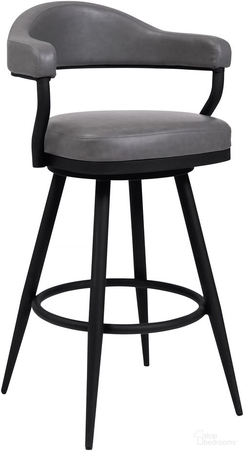 Amador 30 Inch Bar Height Barstool In A Black Powder Coated Finish and Vintage Gray Faux Leather