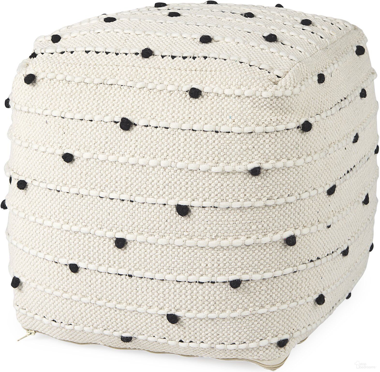 The appearance of Amaira Wool and Cotton Pouf In Cream,Black and White Patterned designed by Mercana in the modern / contemporary interior design. This cream and black piece of furniture was selected by 1StopBedrooms from Amaira Collection to add a touch of cosiness and style into your home. Sku: 69506. Material: Wool.
