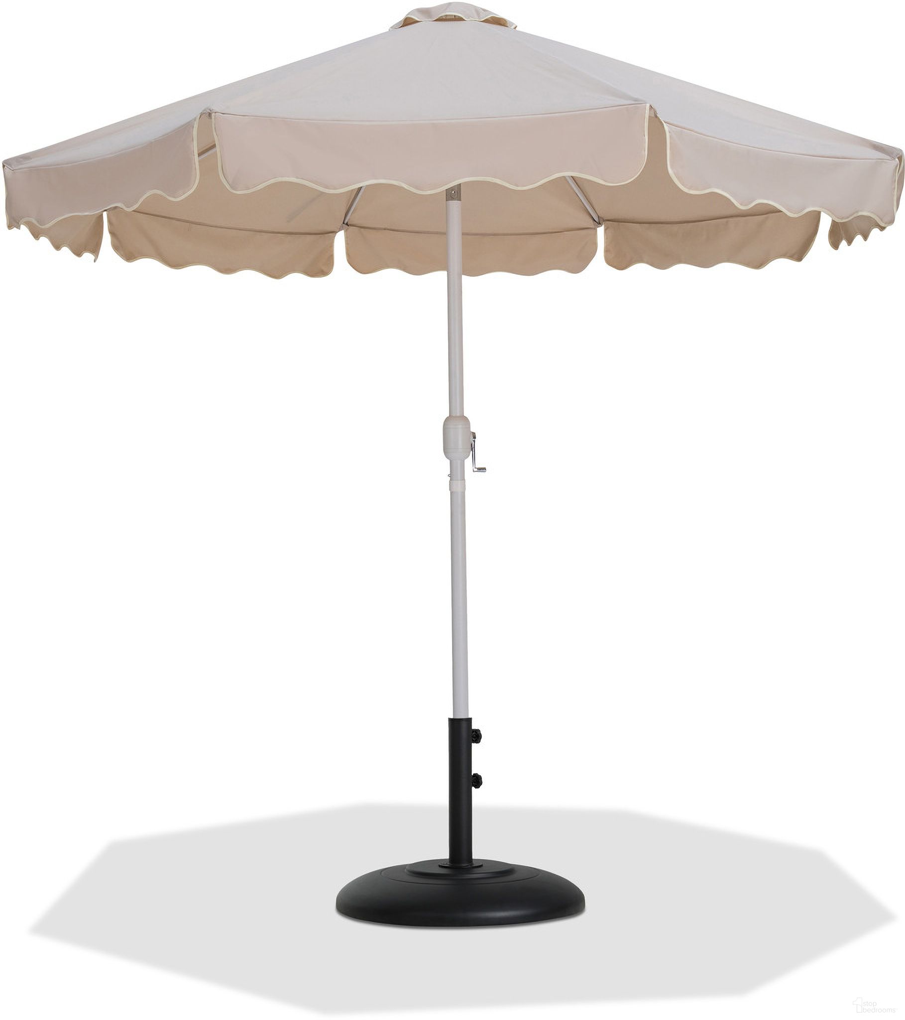 The appearance of Amalfi Cream Piping Aluminum Patio Umbrella with Base Sets In Beige Fabric and Matte White designed by Meridian in the modern / contemporary interior design. This beige and matte white piece of furniture was selected by 1StopBedrooms from Amalfi Collection to add a touch of cosiness and style into your home. Sku: 55018Beige-U;350Black. Material: Polyester.