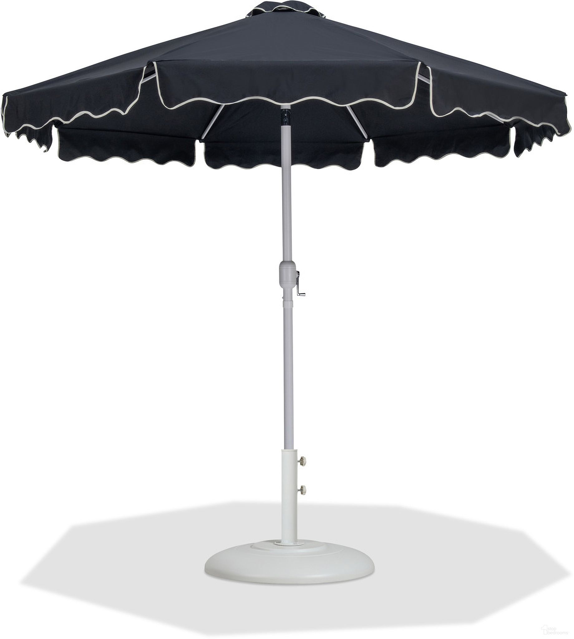 The appearance of Amalfi Cream Piping Aluminum Patio Umbrella with Base Sets In Matte White and Black Fabric designed by Meridian in the modern / contemporary interior design. This matte white and black piece of furniture was selected by 1StopBedrooms from Amalfi Collection to add a touch of cosiness and style into your home. Sku: 55018Black-U;350White. Material: Polyester.