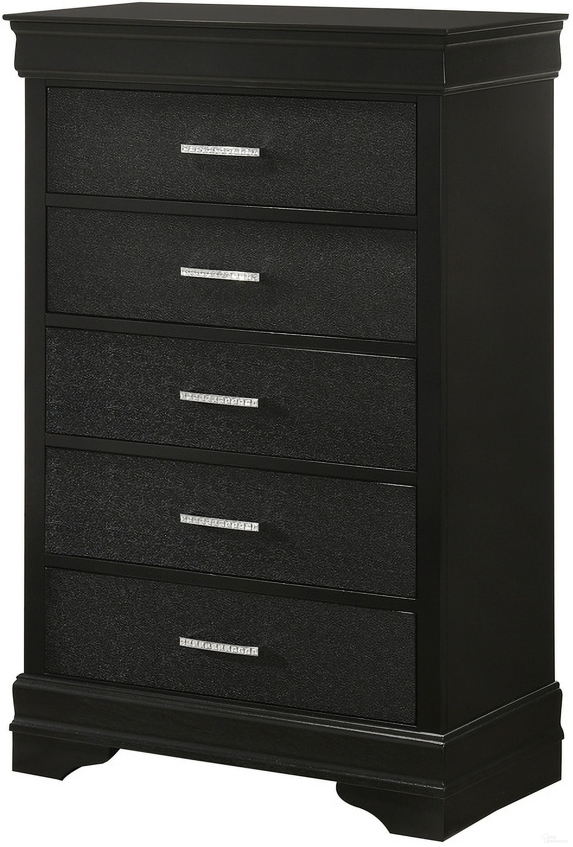 The appearance of Amalia Chest In Black designed by Crown Mark in the glam interior design. This black piece of furniture  was selected by 1StopBedrooms from Amalia Collection to add a touch of cosiness and style into your home. Sku: B6918-4. Material: MDF.
