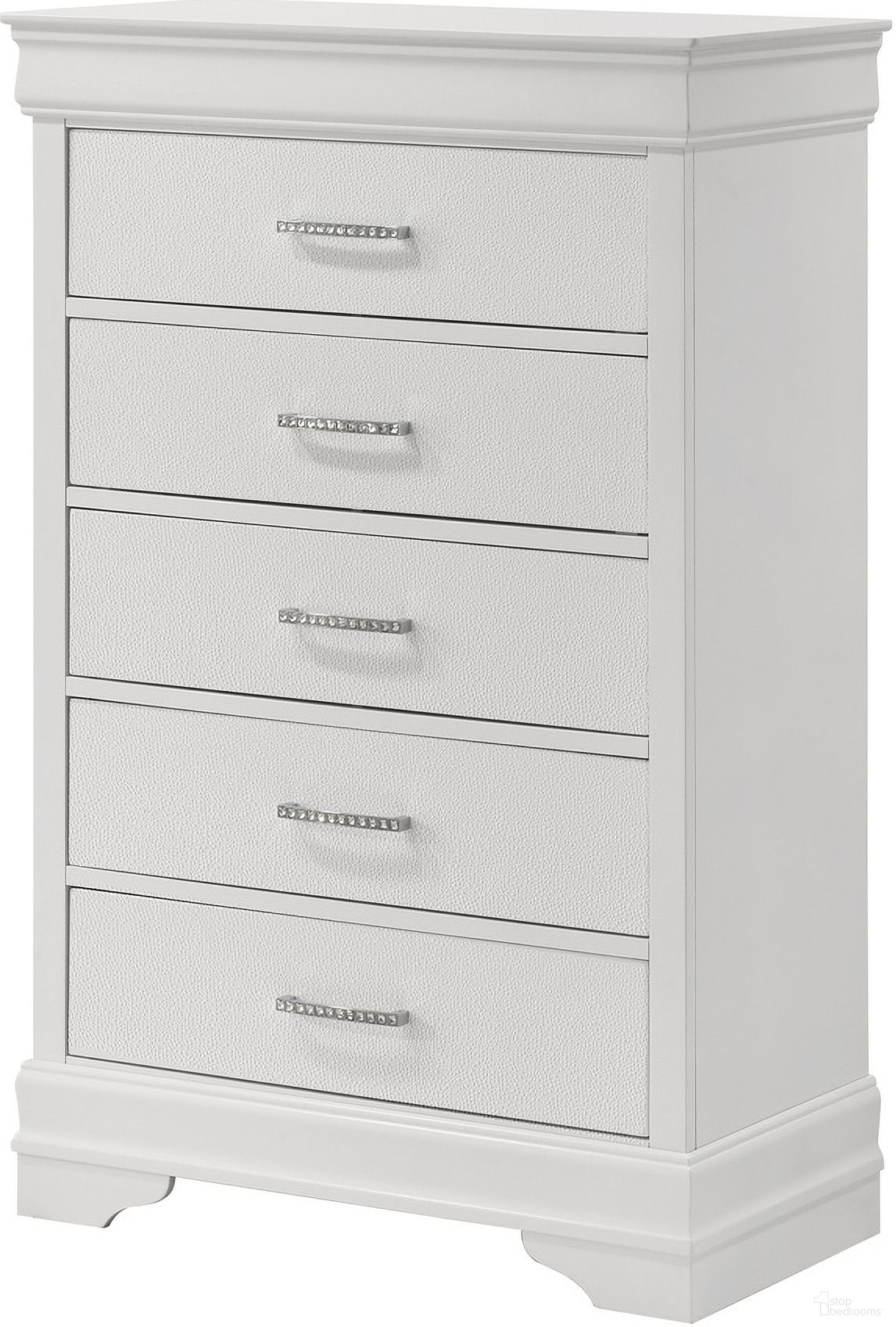 The appearance of Amalia Chest In White designed by Crown Mark in the glam interior design. This white piece of furniture was selected by 1StopBedrooms from Amalia Collection to add a touch of cosiness and style into your home. Sku: B6912-4. Material: MDF.