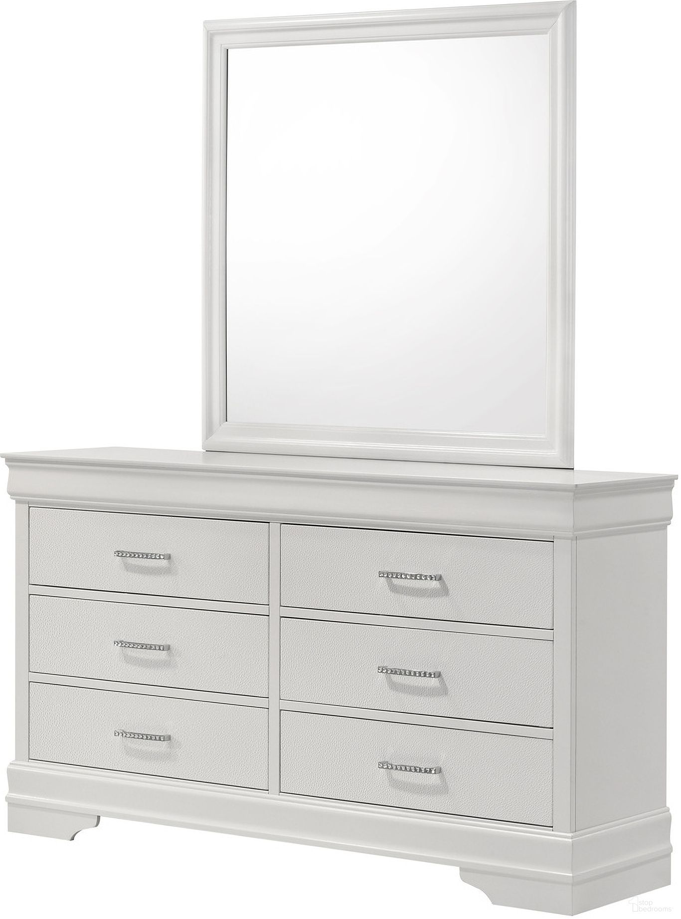 The appearance of Amalia Dresser Mirror In White designed by Crown Mark in the glam interior design. This white piece of furniture was selected by 1StopBedrooms from Amalia Collection to add a touch of cosiness and style into your home. Sku: B6912-11. Material: MDF.