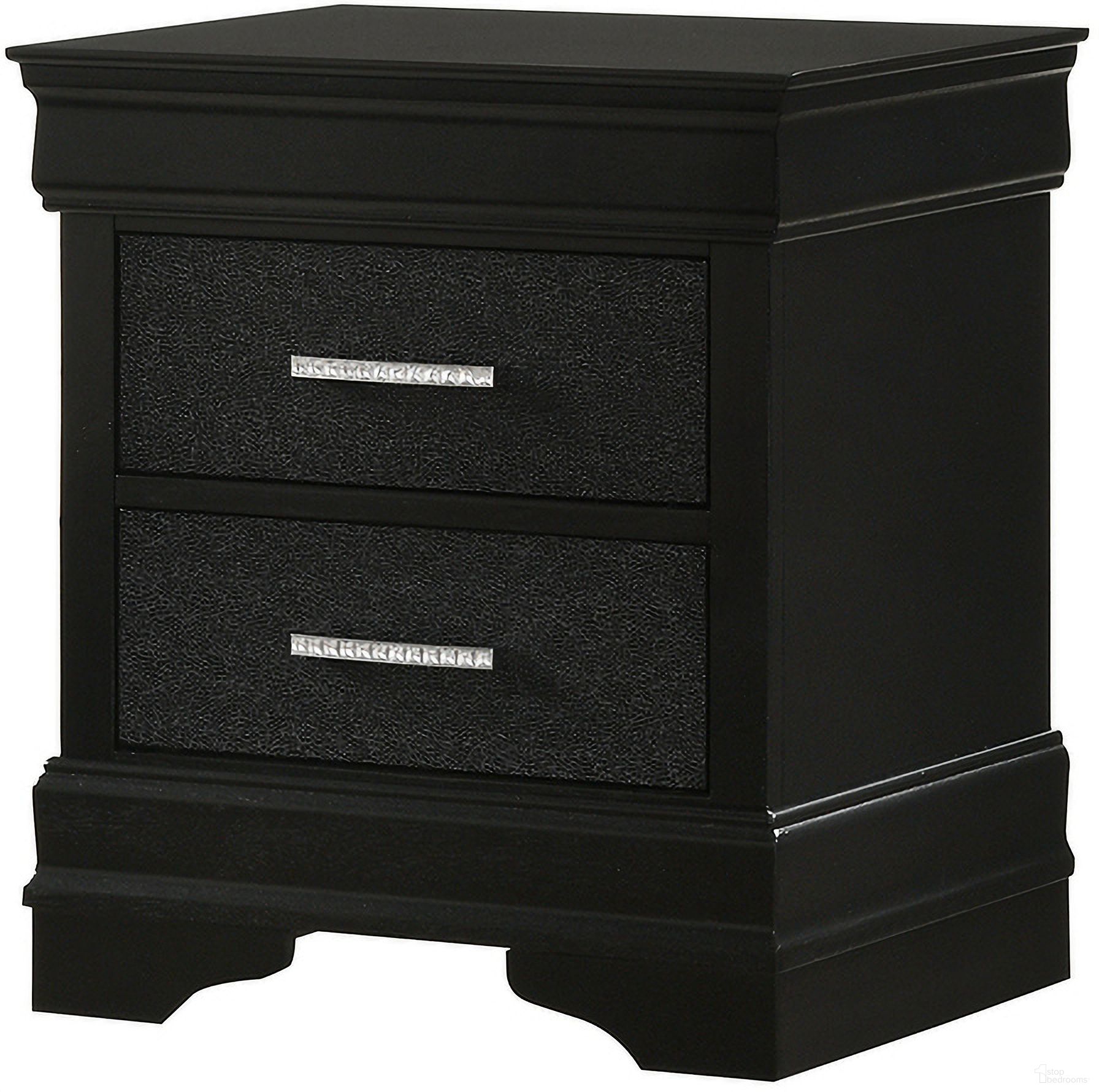 The appearance of Amalia Night Stand In Black designed by Crown Mark in the glam interior design. This black piece of furniture was selected by 1StopBedrooms from Amalia Collection to add a touch of cosiness and style into your home. Sku: B6918-2. Material: MDF.