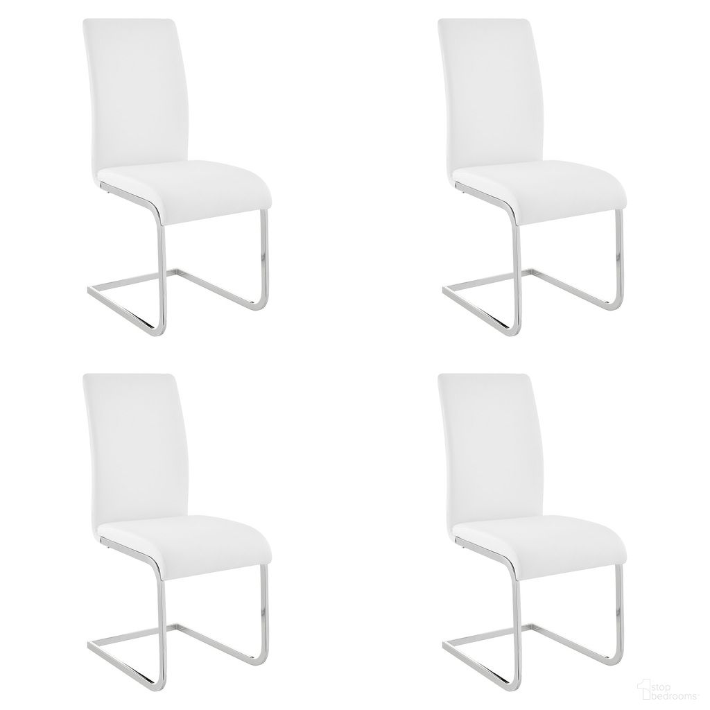 The appearance of Amanda Side Chair Set of 4 In White and Chrome designed by Armen Living in the modern / contemporary interior design. This white and chrome piece of furniture  was selected by 1StopBedrooms from Amanda Collection to add a touch of cosiness and style into your home. Sku: LCAMSIWH;LCAMSIWH. Material: Metal. Chair Type: Side Chair.