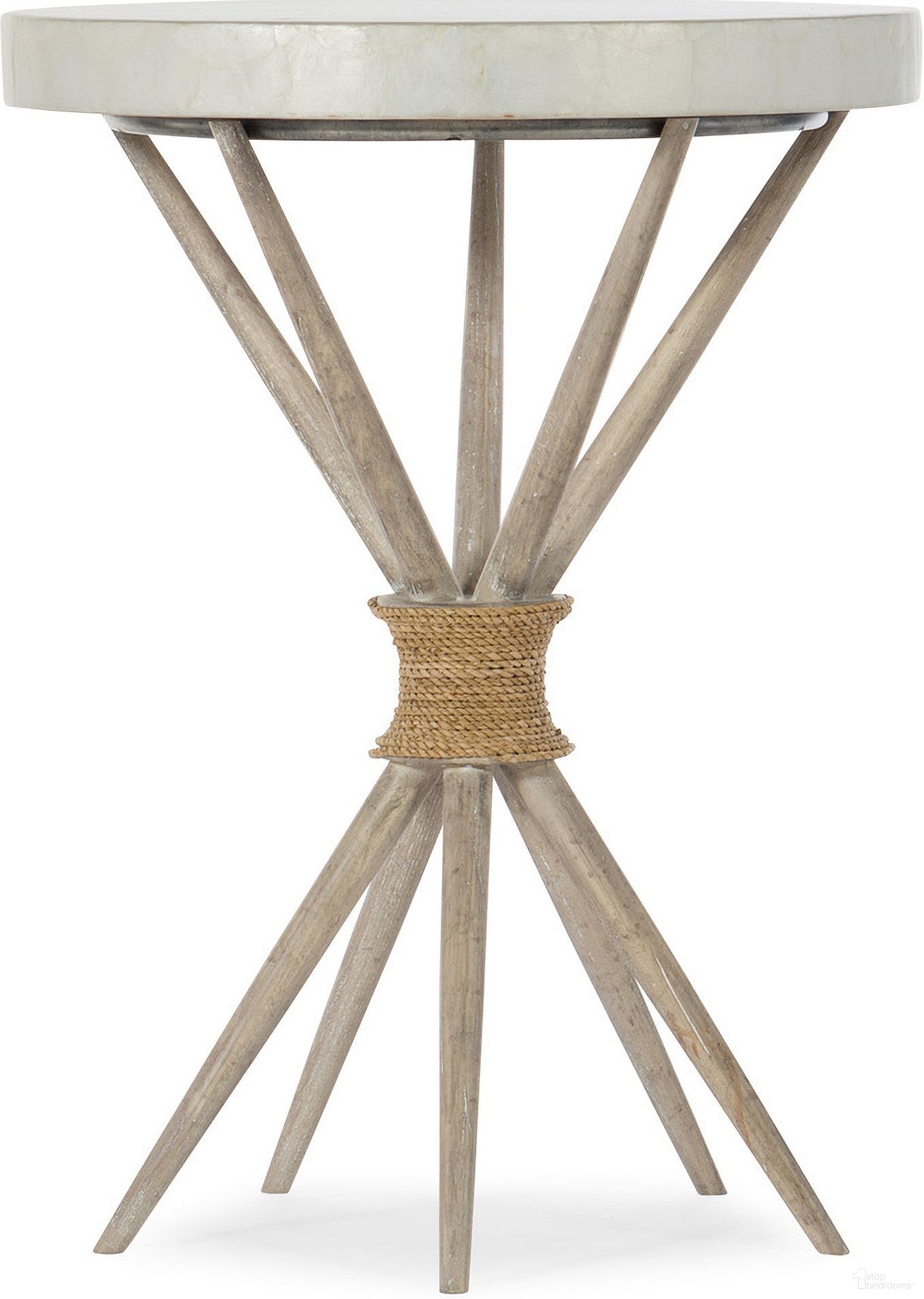 The appearance of American Life Amani Beige Accent Table designed by Hooker in the transitional interior design. This beige piece of furniture  was selected by 1StopBedrooms from American Life Amani Collection to add a touch of cosiness and style into your home. Sku: 1672-50003-00. Material: Rope.