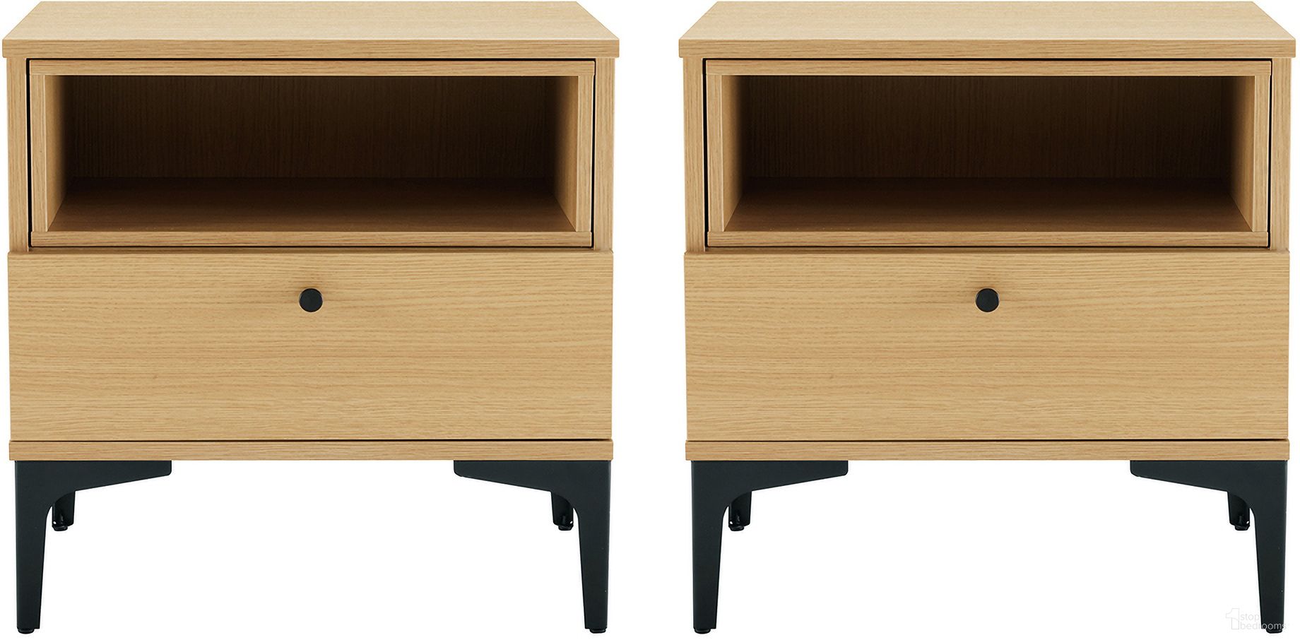 The appearance of Amara Nightstand Set of 2 In Natural Oak designed by Manhattan Comfort in the modern / contemporary interior design. This natural oak piece of furniture was selected by 1StopBedrooms from Amara Collection to add a touch of cosiness and style into your home. Sku: NS006-NA;NS006-NA. Material: MDP.