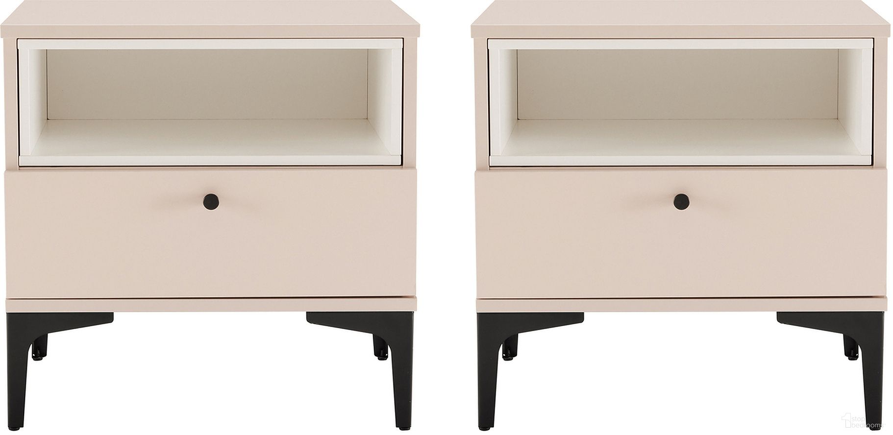 The appearance of Amara Nightstand Set of 2 In Pale Rose and White designed by Manhattan Comfort in the modern / contemporary interior design. This pale rose/white piece of furniture was selected by 1StopBedrooms from Amara Collection to add a touch of cosiness and style into your home. Sku: NS006-PK;NS006-PK. Material: MDP.
