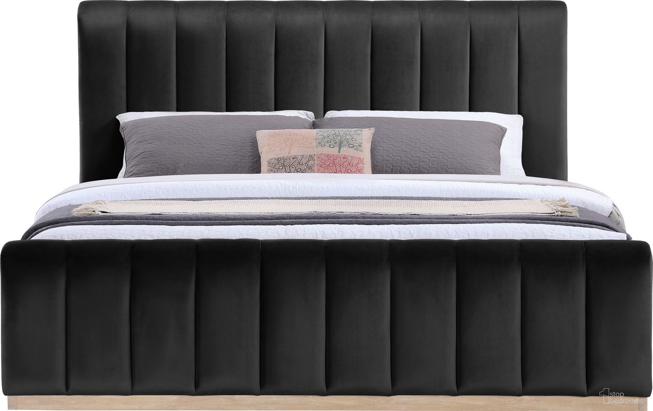 The appearance of Amara Velvet Upholstered King Bed In Black designed by Meridian in the modern / contemporary interior design. This black piece of furniture  was selected by 1StopBedrooms from Amara Collection to add a touch of cosiness and style into your home. Sku: AmaraBlack-K Box 1/2 (Headboard / Slats);AmaraBlack-K Box 2/2 (Footboard / Rail). Bed Size: King. Material: Velvet. Bed Type: Upholstered Bed.