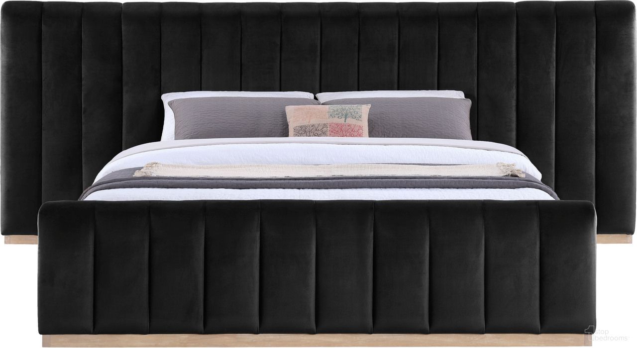 The appearance of Amara Velvet Upholstered King Bed In Black designed by Meridian in the modern / contemporary interior design. This black piece of furniture  was selected by 1StopBedrooms from Amara Collection to add a touch of cosiness and style into your home. Sku: AmaraBlack-K Box 1/3 (Headboard / Slats);AmaraBlack-K Box 2/3 (Footboard / Rail);AmaraBlack-K Box 3/3 (Panels). Bed Size: King. Material: Velvet. Bed Type: Upholstered Bed.