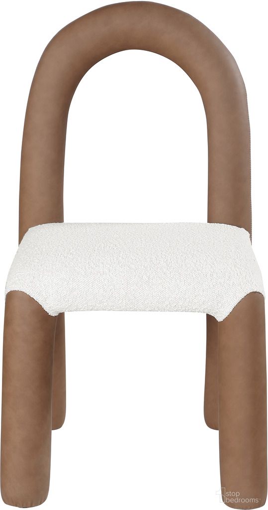 The appearance of Amari Vegan Leather and Boucle Fabric Dining Chair Set of 2 In Brown designed by Meridian in the modern / contemporary interior design. This brown piece of furniture  was selected by 1StopBedrooms from Amari Collection to add a touch of cosiness and style into your home. Sku: 11065Brown-C. Material: Vegan Leather. Chair Type: Side Chair.