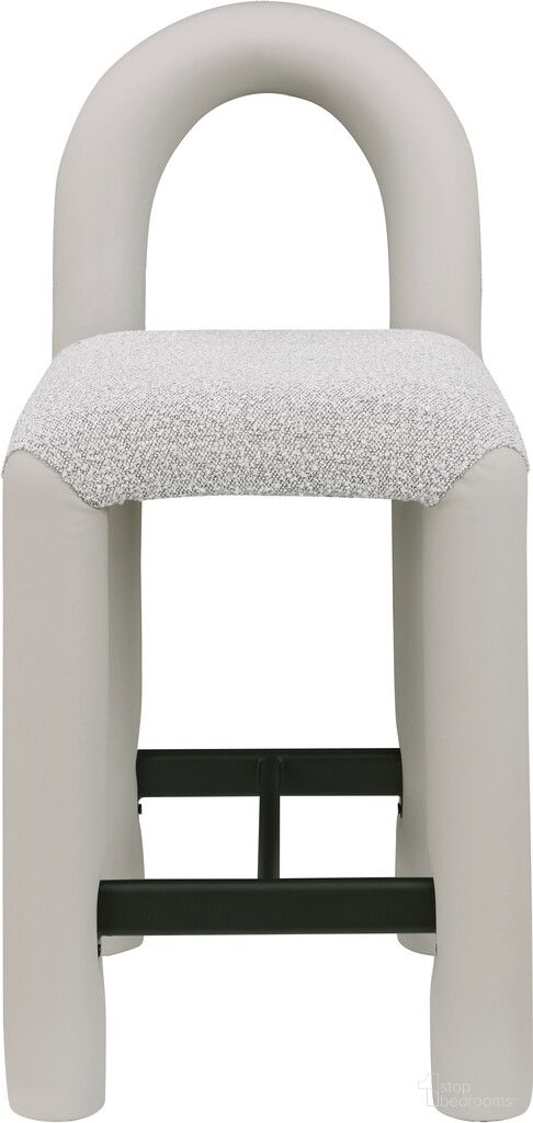 Amari Vegan Leather and Boucle Fabric Stool In Taupe