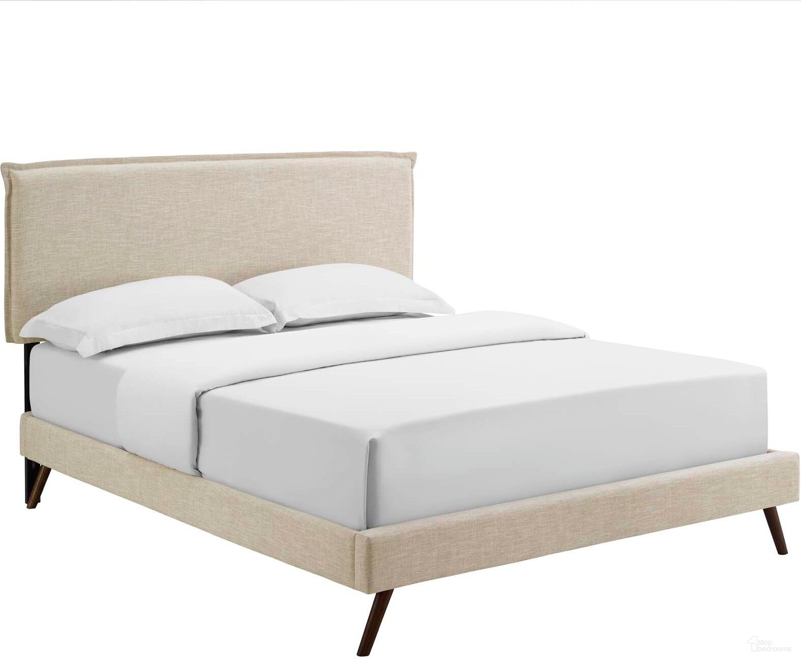 Amaris Beige Queen Fabric Platform Bed with Round Splayed Legs