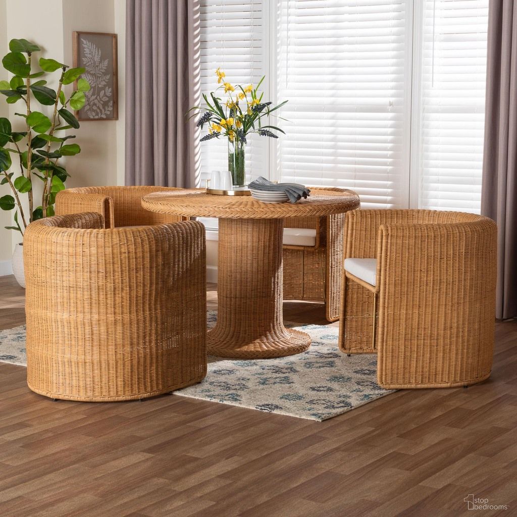 Amaya 5-Piece Round Rattan Dining Set In Honey