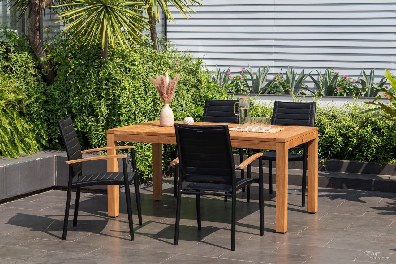 The appearance of Amazonia Beijing 5 Piece Rectangular Patio Dining Set In Black designed by International Home Miami in the modern / contemporary interior design. This black piece of furniture was selected by 1StopBedrooms from Berlin Collection to add a touch of cosiness and style into your home. Sku: RINREC_4PORTALSBK. Material: Aluminium.
