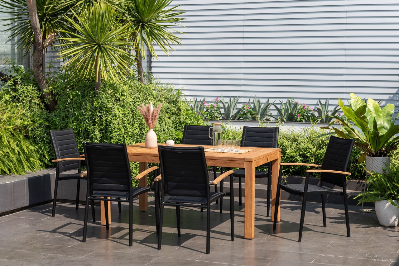 The appearance of Amazonia Beijing 7 Piece Rectangular Patio Dining Set In Black designed by International Home Miami in the modern / contemporary interior design. This black piece of furniture  was selected by 1StopBedrooms from Berlin Collection to add a touch of cosiness and style into your home. Sku: RINREC_6PORTALSBK. Material: Aluminium.