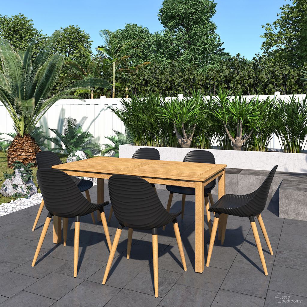 The appearance of Amazonia BreezyPalm 7-Piece Rectangular Patio Dining Set In Black designed by International Home Miami in the modern / contemporary interior design. This black piece of furniture  was selected by 1StopBedrooms from Copenhagen Collection to add a touch of cosiness and style into your home. Sku: ORL_6STRMSD BK. Material: Wood.