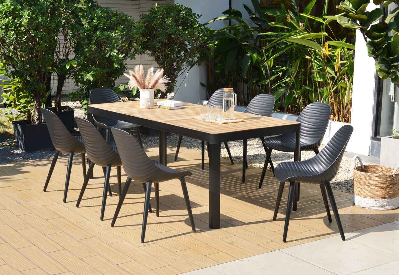 The appearance of Amazonia Egipt 9 Piece Rectangular Patio Dining Set In Black designed by International Home Miami in the modern / contemporary interior design. This black piece of furniture  was selected by 1StopBedrooms from Copenhagen Collection to add a touch of cosiness and style into your home. Sku: PORTALS_8STRMSD_ALUBK. Material: Aluminium.