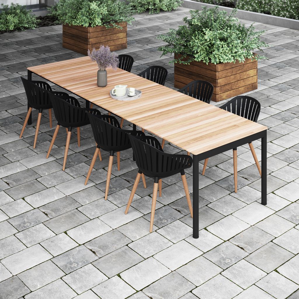 The appearance of Amazonia Liverpool 9 Piece Extendable Patio Dining Set In Black designed by International Home Miami in the modern / contemporary interior design. This black piece of furniture was selected by 1StopBedrooms from Stockholm Collection to add a touch of cosiness and style into your home. Sku: TPZEXTBL_ 8CANNARMBKLT. Material: Aluminium.