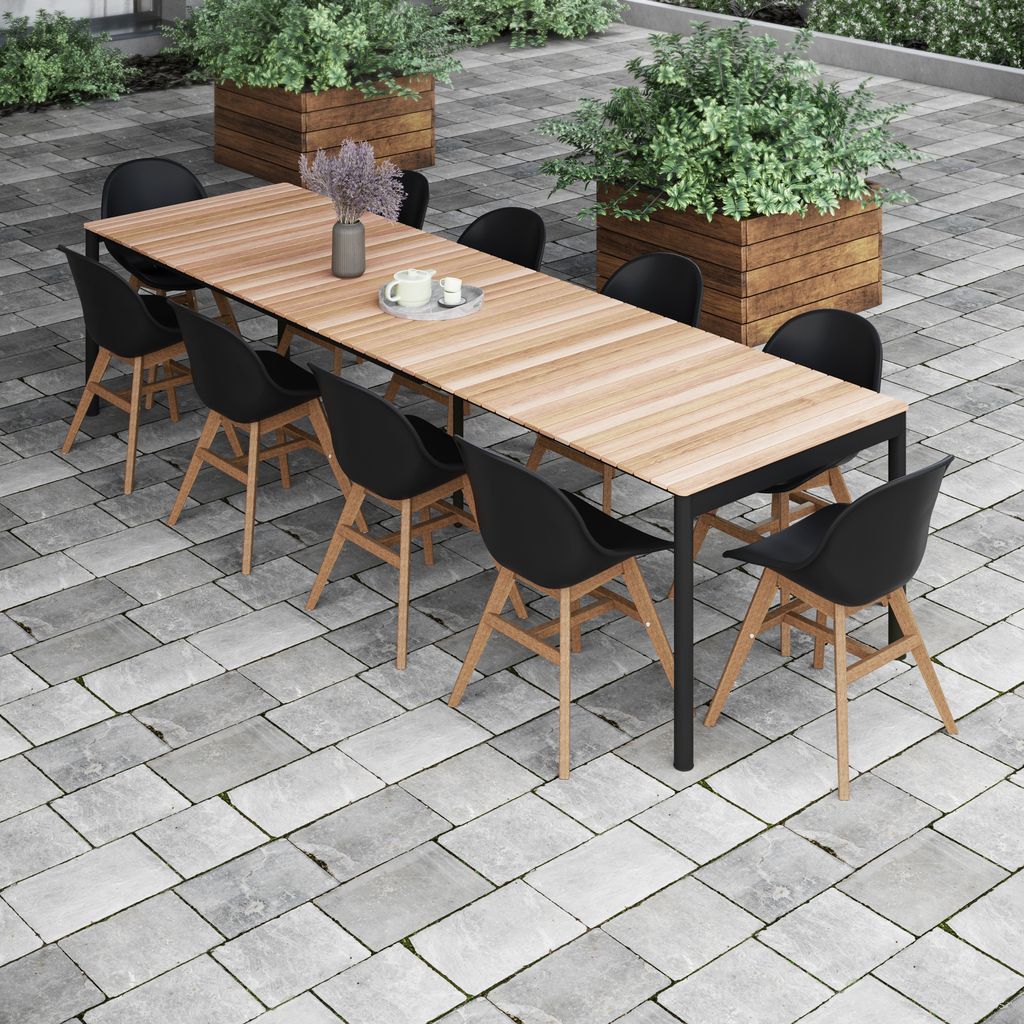 The appearance of Amazonia Milan 11 Piece Extendable Patio Dining Set In Black designed by International Home Miami in the modern / contemporary interior design. This black piece of furniture was selected by 1StopBedrooms from Stockholm Collection to add a touch of cosiness and style into your home. Sku: TPZEXTBL_ 10CONCSDBK. Material: Aluminium.