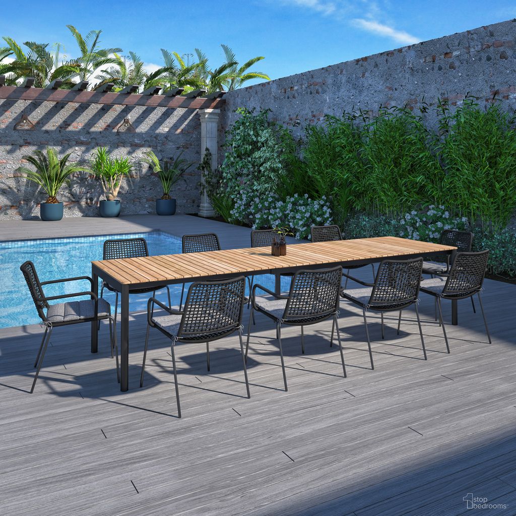 The appearance of Amazonia Moscu 11 Piece Extendable Patio Dining Set In Black designed by International Home Miami in the modern / contemporary interior design. This black piece of furniture was selected by 1StopBedrooms from Stockholm Collection to add a touch of cosiness and style into your home. Sku: TPZEXTBL_ 10OBEBK. Material: Aluminium.