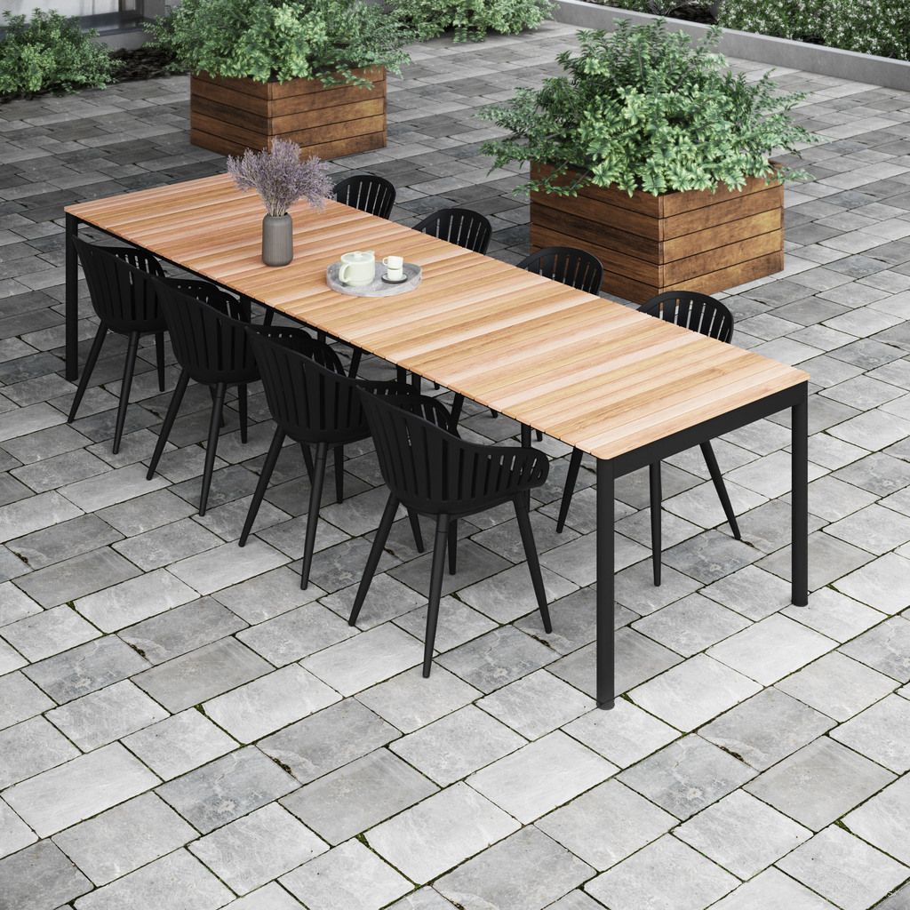 The appearance of Amazonia Netherland 9 Piece Extendable Patio Dining Set In Black designed by International Home Miami in the modern / contemporary interior design. This black piece of furniture was selected by 1StopBedrooms from Stockholm Collection to add a touch of cosiness and style into your home. Sku: TPZEXTBL_ 8CANNARMBKALU. Material: Aluminium.