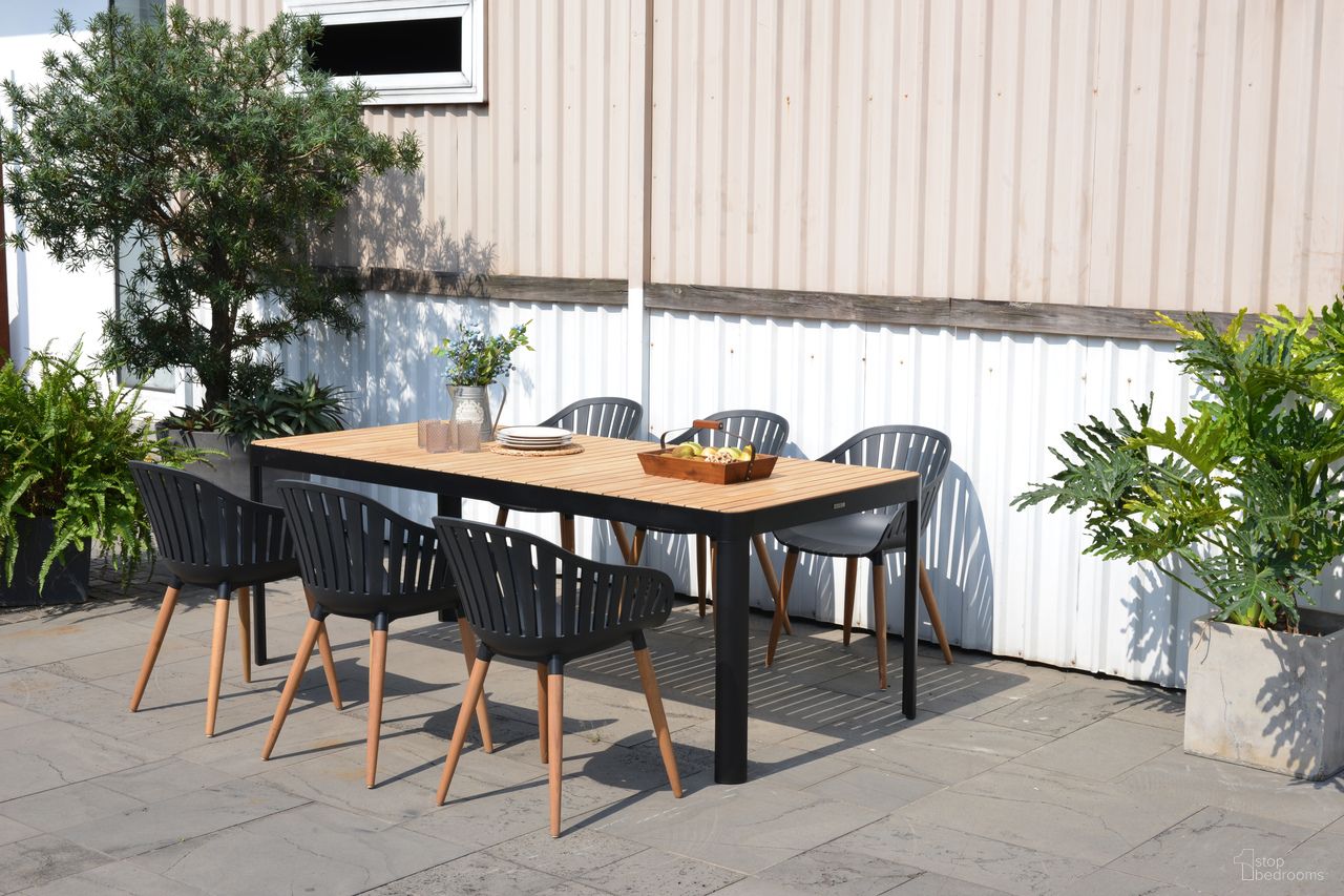 The appearance of Amazonia OasisComforts 7-Piece Rectangular Patio Dining Set In Black designed by International Home Miami in the modern / contemporary interior design. This black piece of furniture was selected by 1StopBedrooms from Barcelona Collection to add a touch of cosiness and style into your home. Sku: PORTALBK_6CANARMBK. Material: Aluminum.