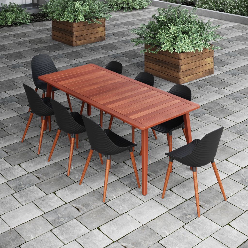 The appearance of Amazonia OceanVibes 9-Piece Rectangular Patio Dining Set In Black designed by International Home Miami in the modern / contemporary interior design. This black piece of furniture was selected by 1StopBedrooms from Copenhagen Collection to add a touch of cosiness and style into your home. Sku: ARIZ_8STRMSD BK. Material: Wood.