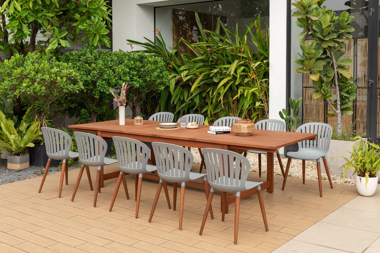 The appearance of Amazonia ParadiseUrban 11-Piece Rectangular Patio Dining Set In Grey designed by International Home Miami in the modern / contemporary interior design. This grey piece of furniture was selected by 1StopBedrooms from Florence Collection to add a touch of cosiness and style into your home. Sku: LEYPAR_10CANSD GR. Material: Wood.