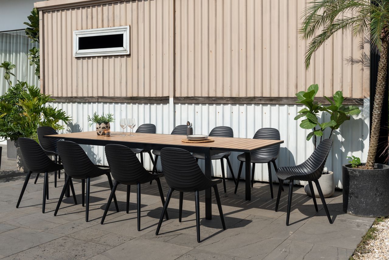 The appearance of Amazonia Paris 11 Piece Rectangular Extebdable Patio Dining Set In Black designed by International Home Miami in the modern / contemporary interior design. This black piece of furniture was selected by 1StopBedrooms from Copenhagen Collection to add a touch of cosiness and style into your home. Sku: PANAMA_10STRMSD_ALUBK. Material: Aluminium.
