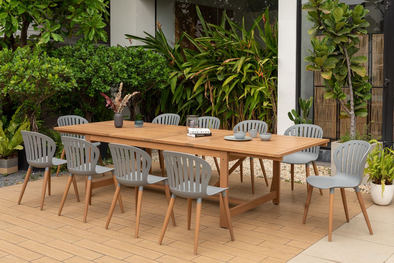 The appearance of Amazonia SeashoreRelax 11-Piece Rectangular Patio Dining Set In Grey designed by International Home Miami in the modern / contemporary interior design. This grey piece of furniture was selected by 1StopBedrooms from Florence Collection to add a touch of cosiness and style into your home. Sku: LEYLOT_10CANSD GR. Material: Wood.