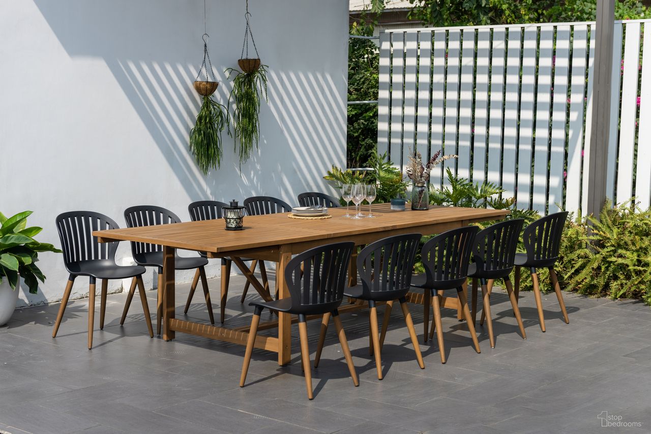 The appearance of Amazonia SeasideHaven 11-Piece Rectangular Patio Dining Set In Black designed by International Home Miami in the modern / contemporary interior design. This black piece of furniture  was selected by 1StopBedrooms from Florence Collection to add a touch of cosiness and style into your home. Sku: LEYLOT_10CANSD BK. Material: Wood.