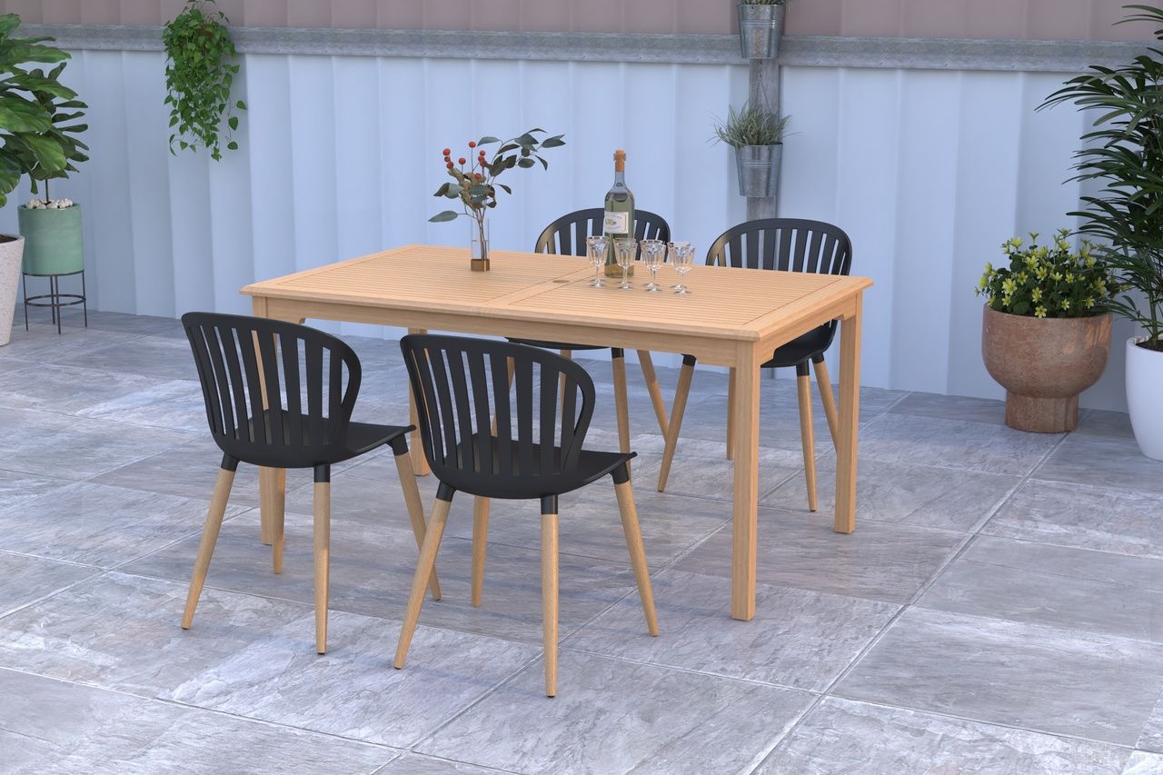 The appearance of Amazonia SkylineOasis 5-Piece Rectangular Patio Dining Set In Black designed by International Home Miami in the modern / contemporary interior design. This black piece of furniture was selected by 1StopBedrooms from Florence Collection to add a touch of cosiness and style into your home. Sku: MALREC_4CANSD BK. Material: Wood.