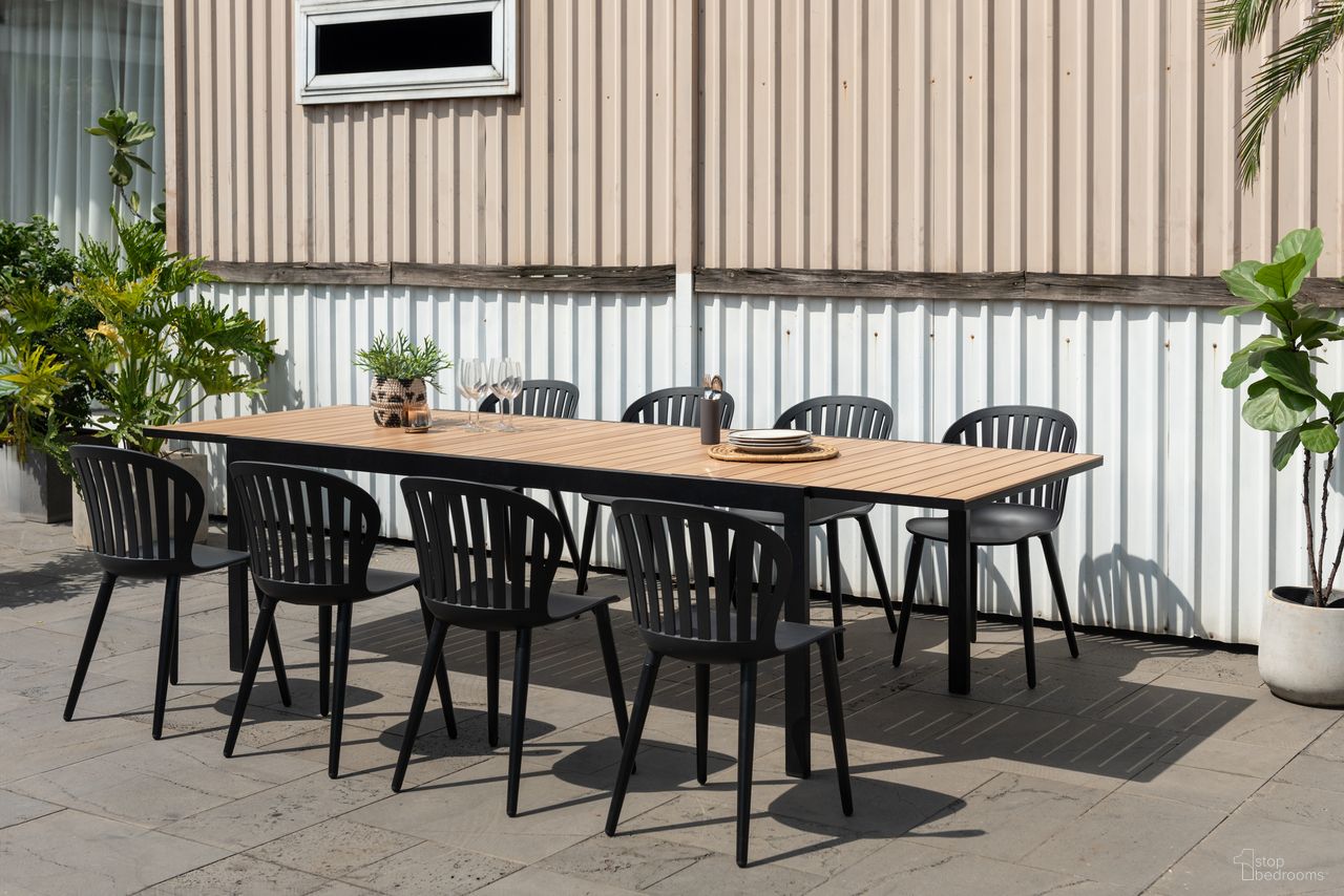 The appearance of Amazonia Venecia 9 Piece Rectangular Extebdable Patio Dining Set In Black designed by International Home Miami in the modern / contemporary interior design. This black piece of furniture was selected by 1StopBedrooms from Copenhagen Collection to add a touch of cosiness and style into your home. Sku: PANAMA_8CANNSD_ALUBK. Material: Aluminium.