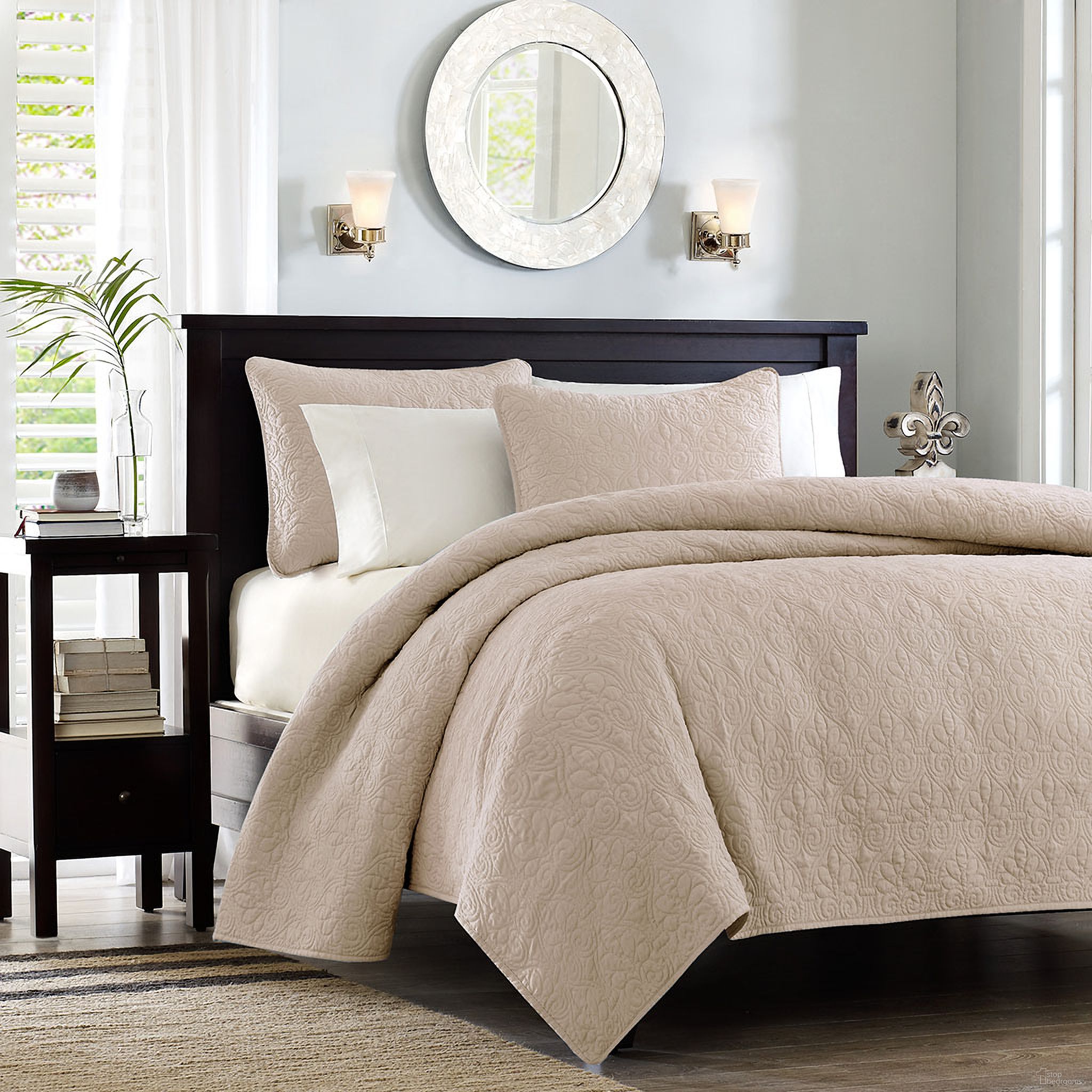 Amber Polyester Microfiber 2 Piece Twin Coverlet Mini Set In Khaki