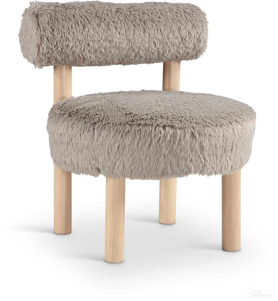 Ambre Vegan Shearling Fabric Upholstered Accent Chair In Beige and Natural