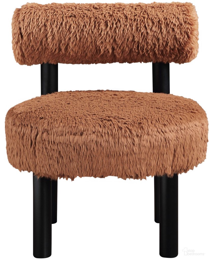 The appearance of Ambre Vegan Shearling Fabric Upholstered Accent Chair In Saddle and Black designed by Meridian in the modern / contemporary interior design. This saddle and black piece of furniture  was selected by 1StopBedrooms from Ambre Collection to add a touch of cosiness and style into your home. Sku: 33065Saddle. Material: Fabric.