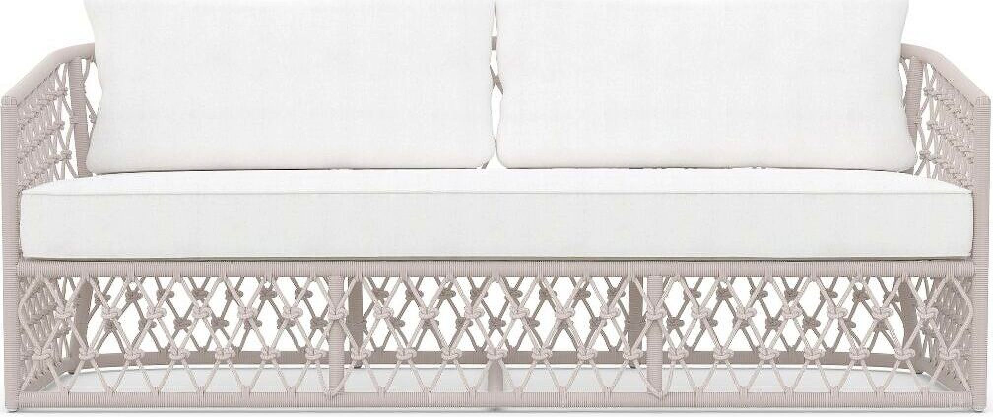 The appearance of Amelia 3 Seat Sofa with Cushion In Polar and Matte White designed by Azzurro Living in the coastal interior design. This polar/matte white piece of furniture was selected by 1StopBedrooms from Amelia Collection to add a touch of cosiness and style into your home. Sku: AME-R06S3-CU. Material: Aluminum.