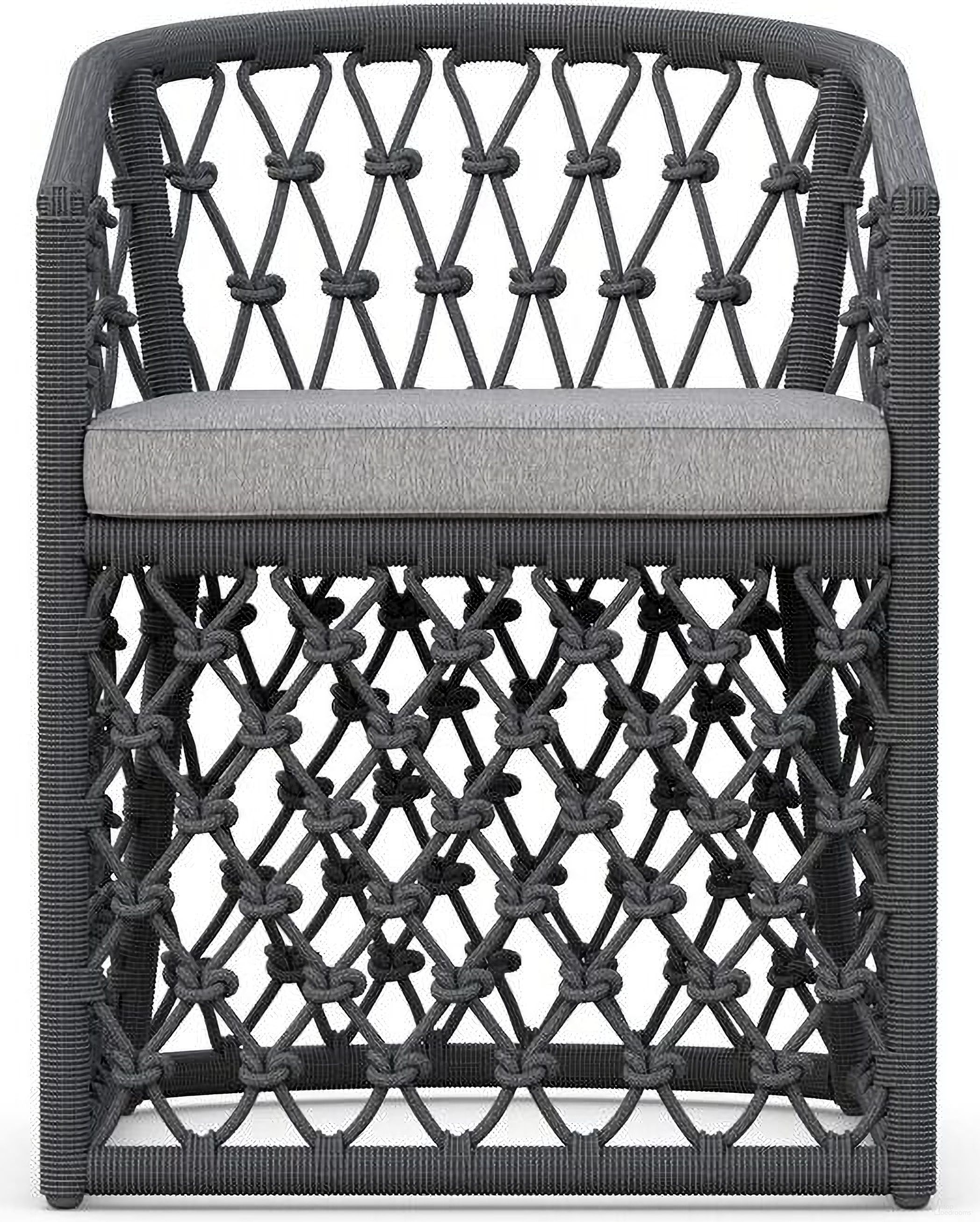The appearance of Amelia Dining Chair with Cushion In Moon and Matte Charcoal designed by Azzurro Living in the coastal interior design. This moon/matte charcoal piece of furniture was selected by 1StopBedrooms from Amelia Collection to add a touch of cosiness and style into your home. Sku: AME-R07D-CU. Material: Aluminum.