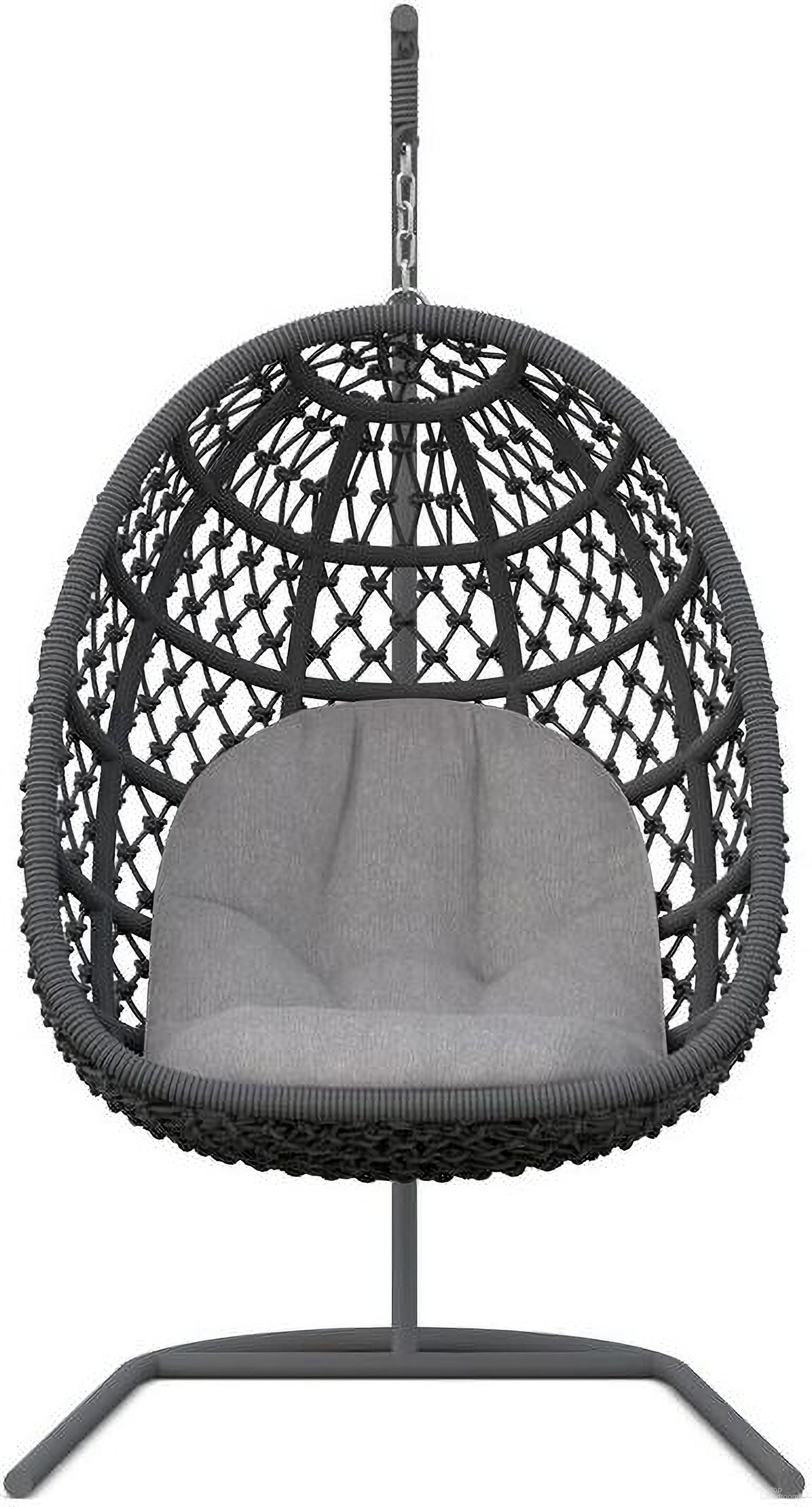 The appearance of Amelia Hanging Chair with Cushion In Moon and Matte Charcoal designed by Azzurro Living in the coastal interior design. This moon/matte charcoal piece of furniture was selected by 1StopBedrooms from Amelia Collection to add a touch of cosiness and style into your home. Sku: AME-R07HC-CU. Material: Aluminum.