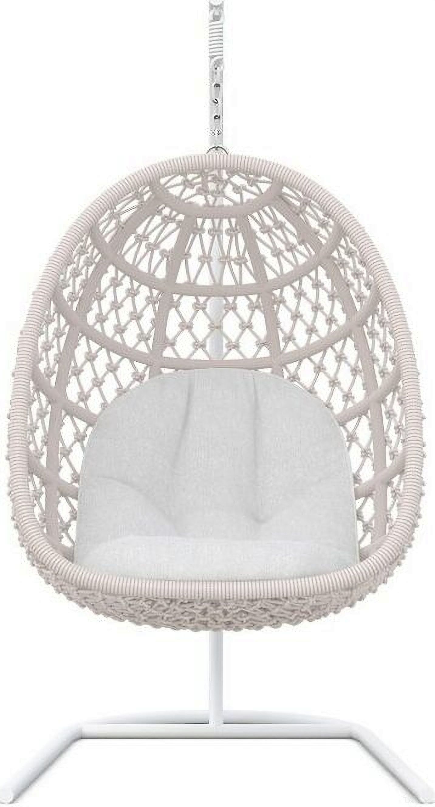 The appearance of Amelia Hanging Chair with Cushion In Polar and Matte White designed by Azzurro Living in the coastal interior design. This polar/matte white piece of furniture was selected by 1StopBedrooms from Amelia Collection to add a touch of cosiness and style into your home. Sku: AME-R06HC-CU. Material: Aluminum.
